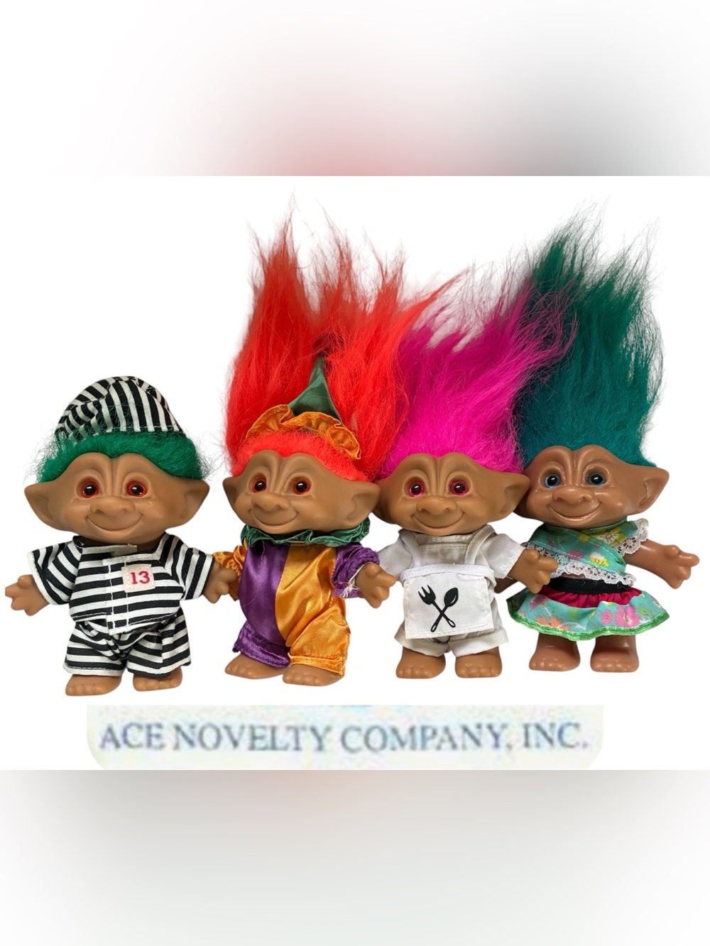 VINTAGE TREASURE TROLLS FIGURINE BUNDLE PINK ORANGE GREEN TEAL ACE NOVELTY CHEF